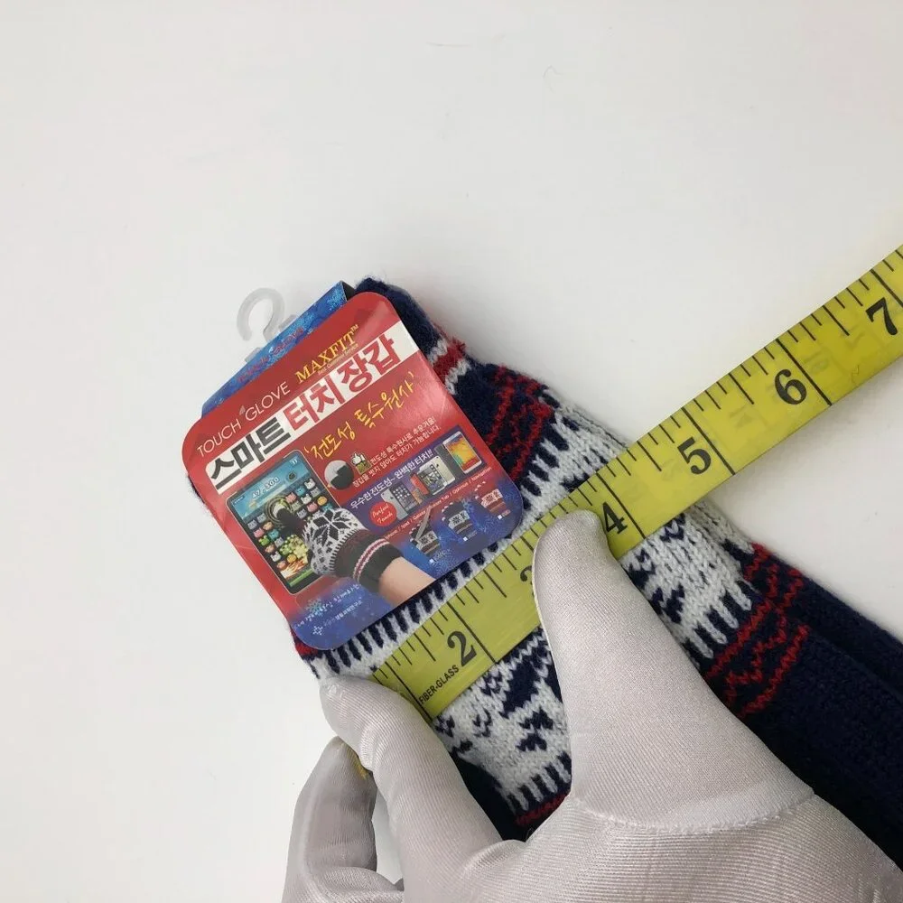 Hansun Smart Touch Winter Gloves Unisex One Size Navy‎ Fair Isle Korean Knit